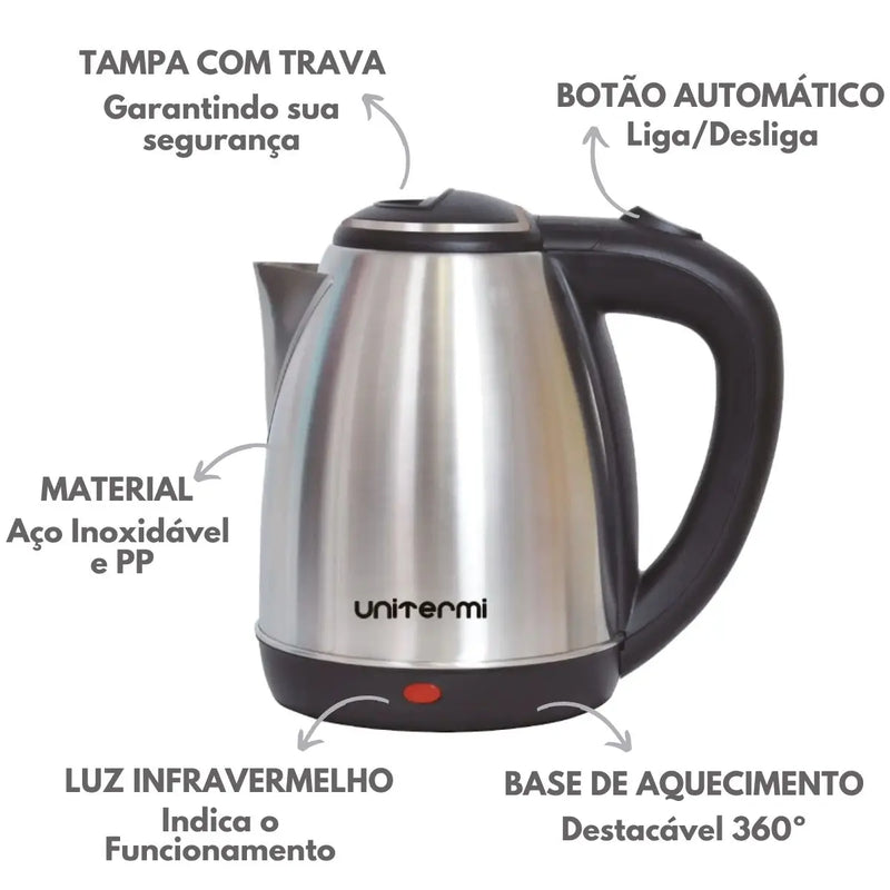 Chaleira Elétrica 1.8L Atacama Inox 110V Bule Automático Jarra de Água Quente Cozinha-Unitermi