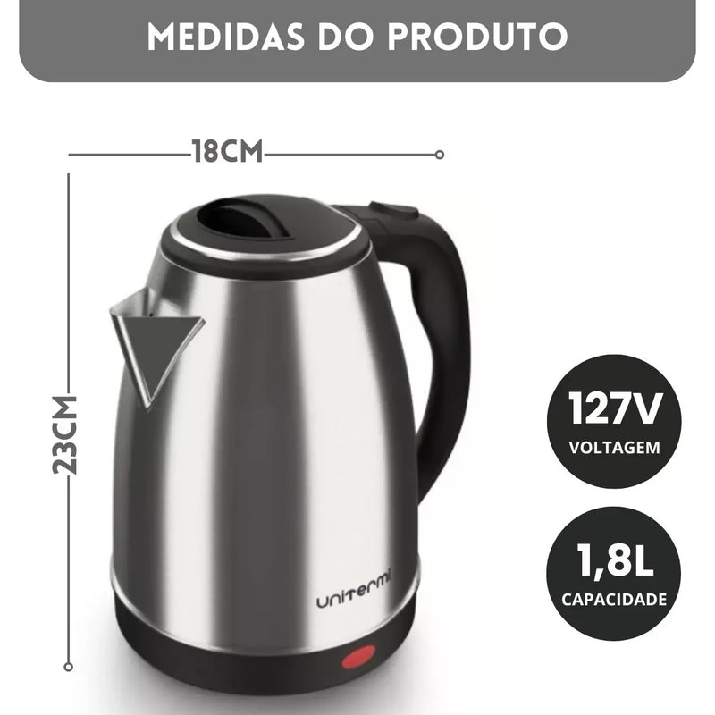 Chaleira Elétrica 1.8L Atacama Inox 110V Bule Automático Jarra de Água Quente Cozinha-Unitermi